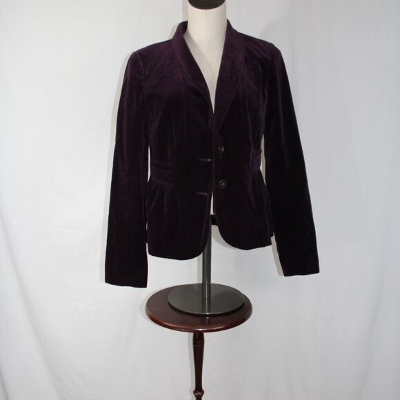 J. CREW Women's Purple Eggplant Velvet Button Up Peplum Blazer Jacket Size 8 - Picture 5 of 11